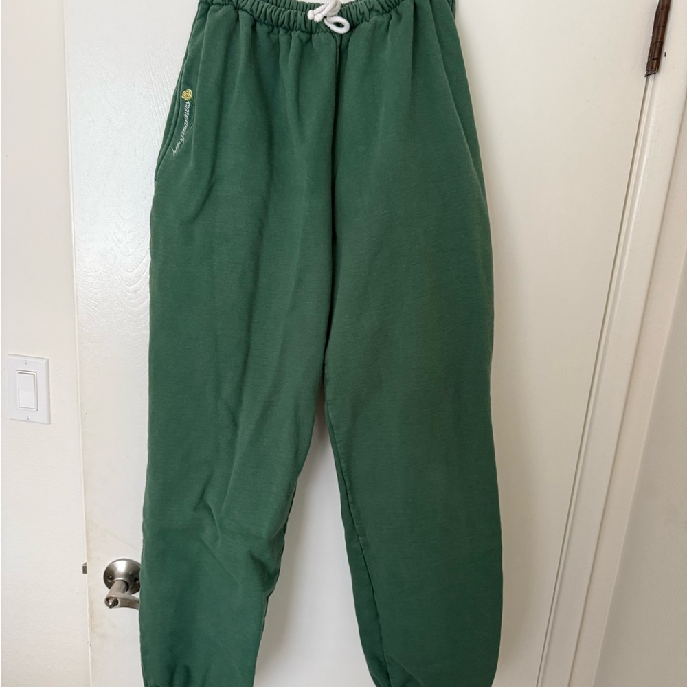 Heavy Manners Green Track Pants with Elastic Waistband and Tapered Ankles